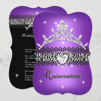 Quinceanera 15. Geburtstag Zebra Lila Black 2 Einladung