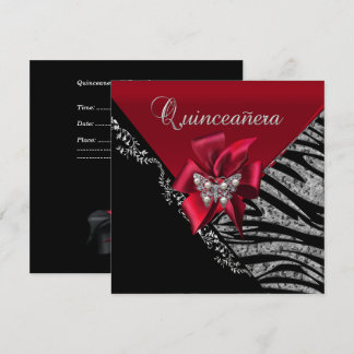 Quinceanera 15 Geburtstag Zebra Red Black Silver Einladung
