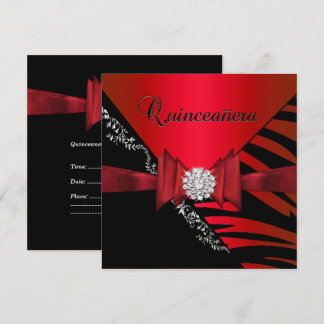 Quinceanera 15. Geburtstag Zebra Red Black Tripe Einladung