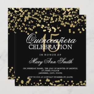Quinceanera 15 Geburtstags-Party-GoldfolieConfetti Einladung