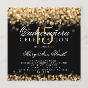 Quinceanera 15. Geburtstags-Party-Goldlichter Einladung
