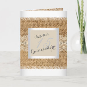 Quinceanera 15. Geburtstagsfeier beiger Spitze Jut Einladung