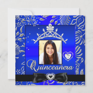 Quinceanera 15. Geburtstagsfeier Blau Silber Damas Einladung