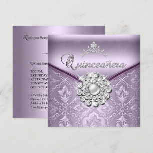 Quinceañera 15. Geburtstagsfeier Damast Flieder Einladung