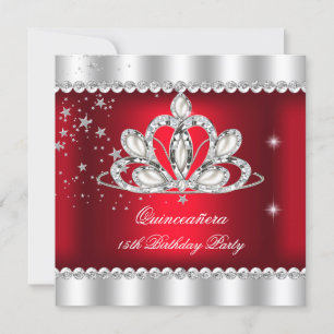 QUINCEANERA 15. Geburtstagsfeier Dunkelrot Silbern Einladung