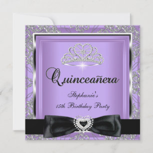 Quinceanera 15. Geburtstagsfeier Flieder Damast Si Einladung