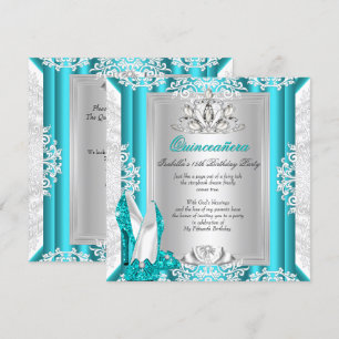 Quinceanera 15. Geburtstagsfeier Glitter Blaue Sch Einladung