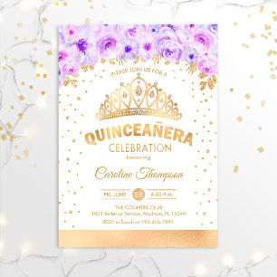 Quinceanera 15. Geburtstagsfeier - Gold Lila Einladung