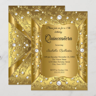 Quinceanera 15. Geburtstagsfeier Goldene Perlen-Sc Einladung