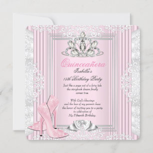 Quinceanera 15. Geburtstagsfeier Hellrosa Schuhe 4 Einladung