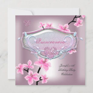Quinceanera 15. Geburtstagsfeier Hübsche rosa Blum Einladung
