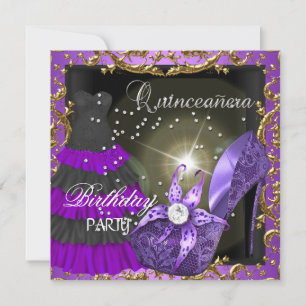 Quinceanera 15. Geburtstagsfeier Lila Kleid Robe Einladung