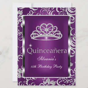 Quinceanera 15. Geburtstagsfeier Lila Pflaume Dama Einladung