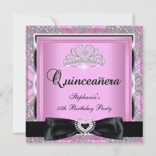 Quinceanera 15. Geburtstagsfeier Rosa Damast Silbe Einladung