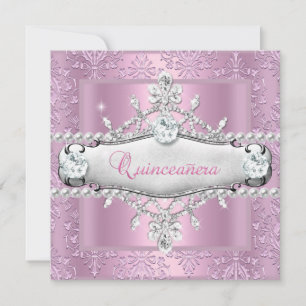 Quinceanera 15. Geburtstagsfeier Rosa Tiara Einladung