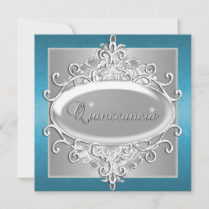 Quinceanera 15. Geburtstagsfeier Silber Blau Glitt Einladung