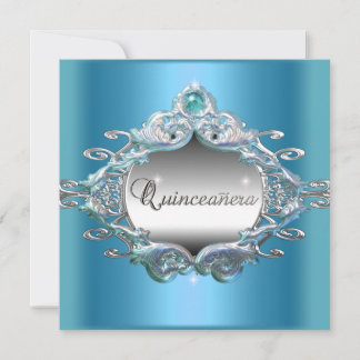 Quinceanera 15. Geburtstagsfeier Silber Blau Glitt Einladung