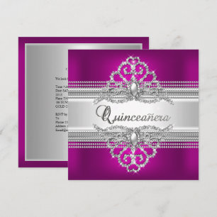 Quinceanera 15. Geburtstagsfeier Silber Rosa Glitt Einladung