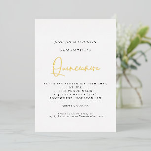 Quinceanera 15. Geburtstagsfeier Skript Weiß Echt Folieneinladung