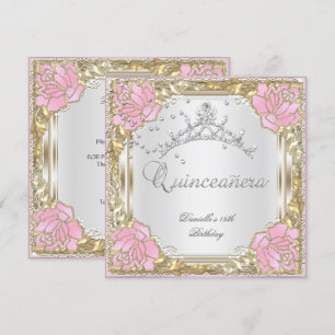 Quinceanera 15. Geburtstagsfeier Soft Weiß Rosa Einladung