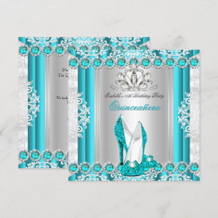 Quinceanera 15. Geburtstagsfeier Türkisblaue Absät Einladung
