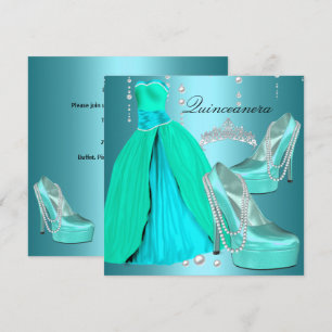 Quinceanera 15. Geburtstagsfeier Türkisblaues Klei Einladung