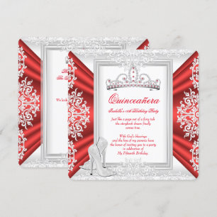 Quinceanera 15. Geburtstagsfeier Weiß Rot Einladung