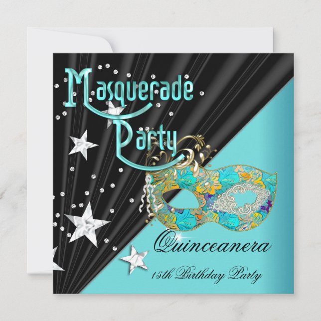 Quinceanera 15. Geburtstagsparty Aquamarine Goldma Einladung (Vorderseite)
