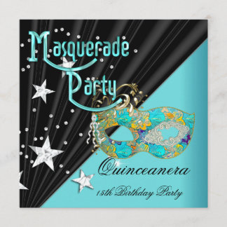 Quinceanera 15. Geburtstagsparty Aquamarine Goldma Einladung