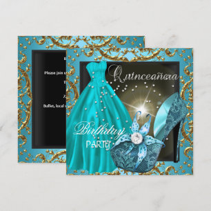 Quinceanera 15. Geburtstagsparty Aquamarines Kleid Einladung