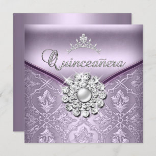 Quinceañera 15 Geburtstagsparty Damask Lilac Einladung