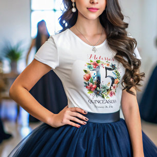 Quinceanera 15. Geburtstagsparty Floral T-Shirt