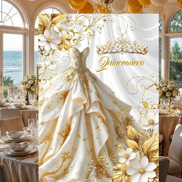 Quinceanera 15. Geburtstagsparty Gold Weißes Kleid Einladung