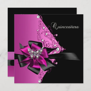 Quinceanera 15 Geburtstagsparty Hot Pink Black Einladung