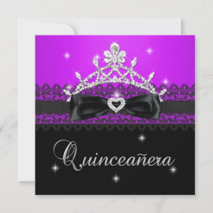 Quinceanera 15. Geburtstagsparty Lila Black Lace Einladung