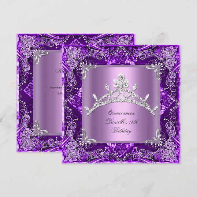 Quinceanera 15. Geburtstagsparty Lila Lilac Einladung (Vorne/Hinten)
