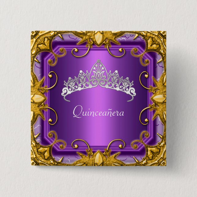 Quinceanera 15. Geburtstagsparty Lila Tiara Button (Vorderseite)