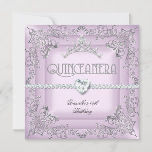 Quinceanera 15. Geburtstagsparty Pink Tiara Silver Einladung