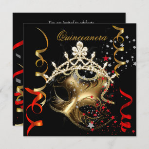 Quinceanera 15. Geburtstagsparty Rote Schwarze Mas Einladung
