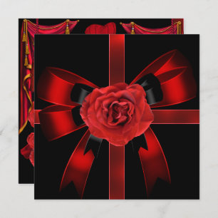 Quinceanera 15 Geburtstagsparty Rote Schwarze Rose Einladung