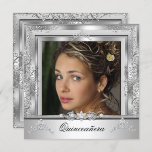 Quinceañera 15. Geburtstagsparty White Silver Tiar Einladung