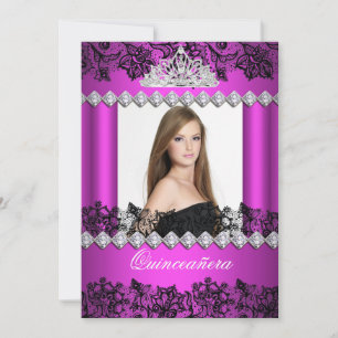 Quinceanera 15. Hochzeit Hot Pink Schwarz Weiß Spi Einladung