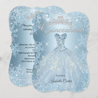 Quinceanera 15. Icy Blue Winter Wunderland Dress Einladung