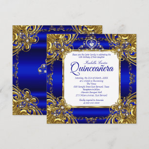 Quinceanera 15. königblaue Gold-Perlen-Tiara Einladung
