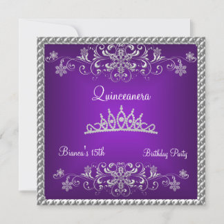 Quinceanera 15. Lila Black Diamond Tiara Einladung