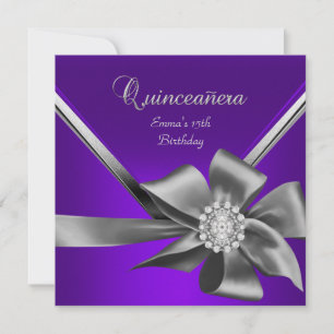 Quinceanera 15. Lila Blau Silber Grau Bogen Einladung