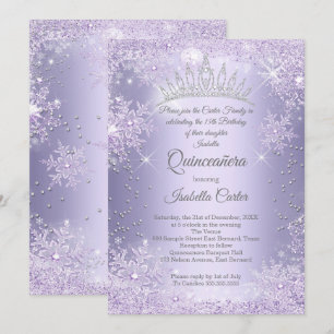 Quinceanera 15. Lila Flieder Schneeflocke Winter Einladung