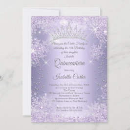 Quinceanera 15. Lila Lilac Snowflake Winter Einladung