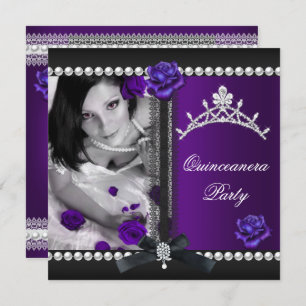 Quinceanera 15. Lila Rose Schwarze Perle Einladung