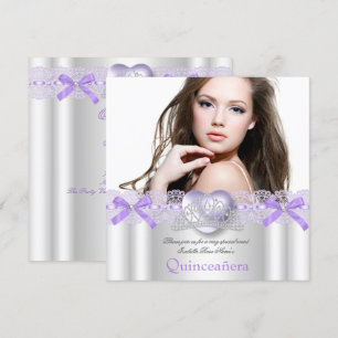 Quinceanera 15. Lila Silber Herz Spitze Foto 2 Einladung